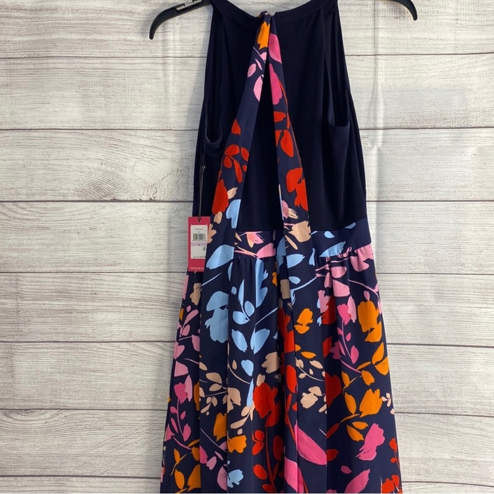 NWT Vince Camuto Navy Floral Maxi Halter Dress With Scarf - Size: 6 - Picture 6 of 11